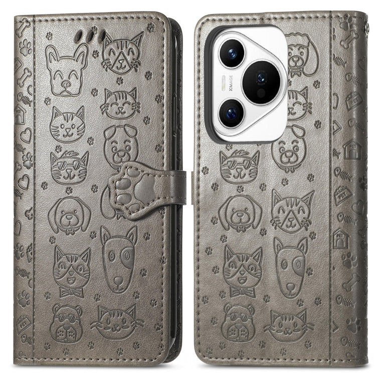 For Huawei Pura 70 Pro+ Cat and Dog Embossed Leather Phone Case