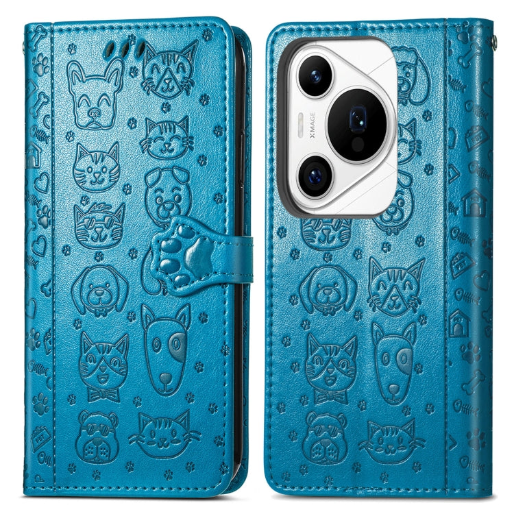For Huawei Pura 70 Ultra Cat and Dog Embossed Leather Phone Case