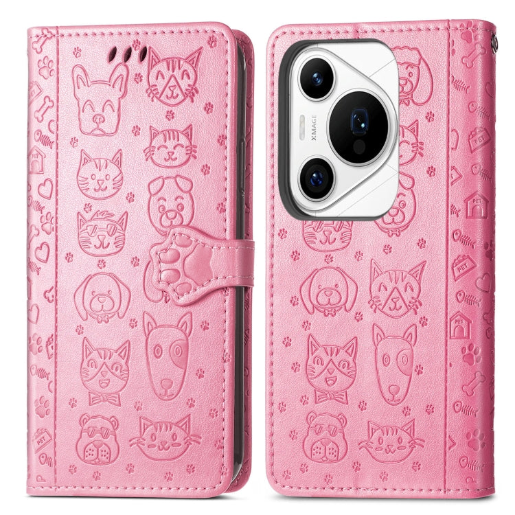 For Huawei Pura 70 Ultra Cat and Dog Embossed Leather Phone Case