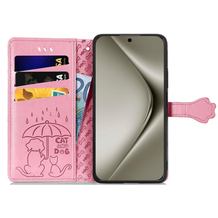 For Huawei Pura 70 Ultra Cat and Dog Embossed Leather Phone Case