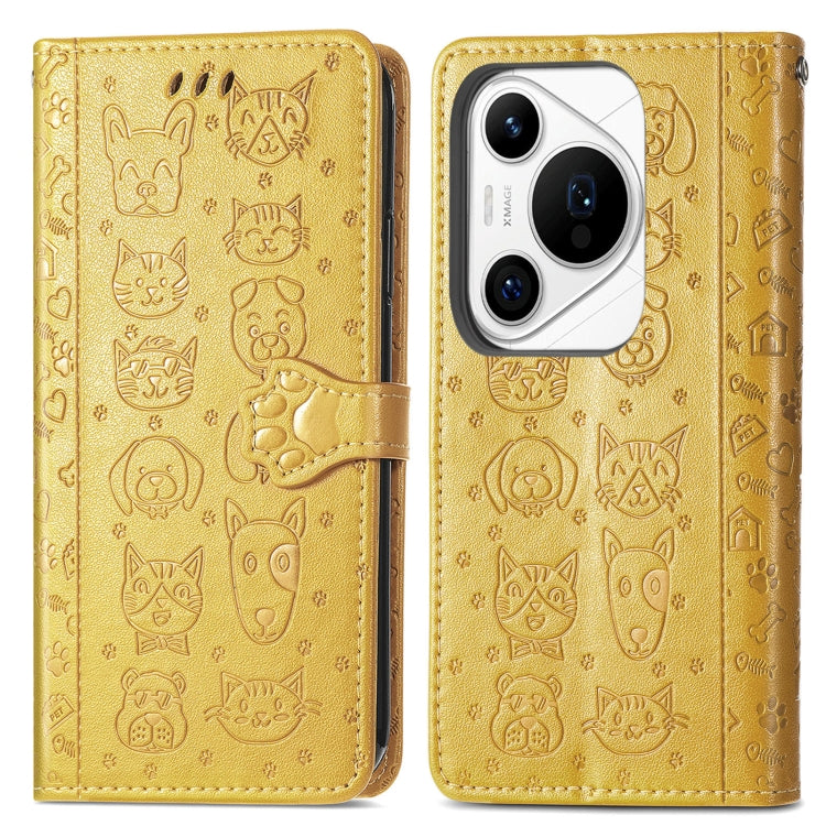 For Huawei Pura 70 Ultra Cat and Dog Embossed Leather Phone Case