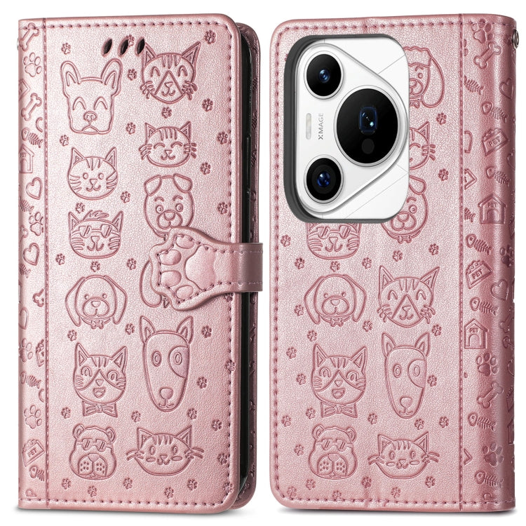 For Huawei Pura 70 Ultra Cat and Dog Embossed Leather Phone Case