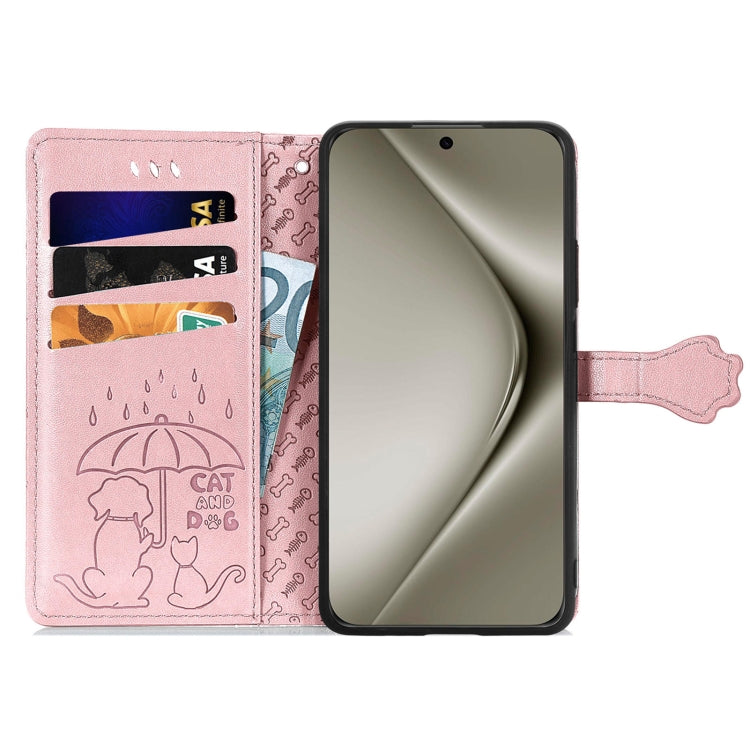 For Huawei Pura 70 Ultra Cat and Dog Embossed Leather Phone Case