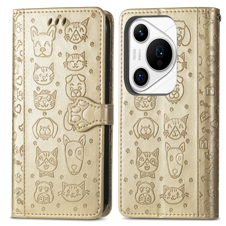 For Huawei Pura 70 Ultra Cat and Dog Embossed Leather Phone Case