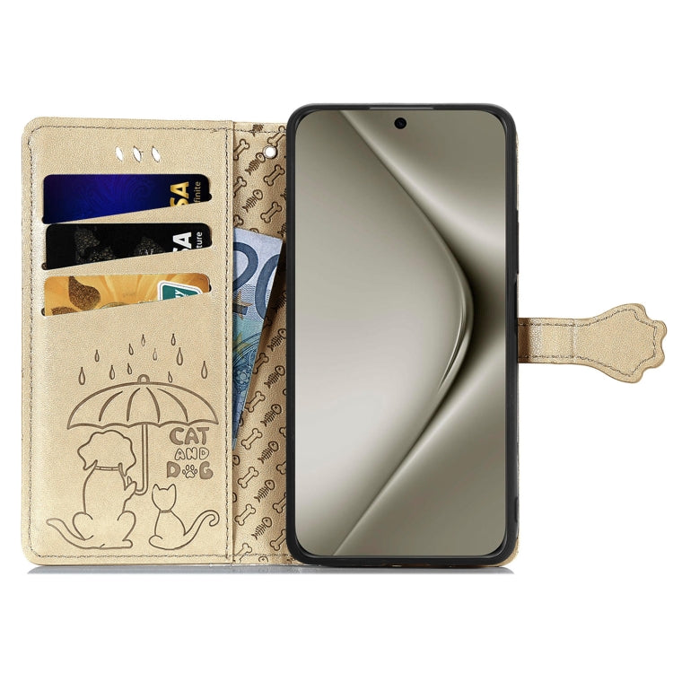 For Huawei Pura 70 Ultra Cat and Dog Embossed Leather Phone Case