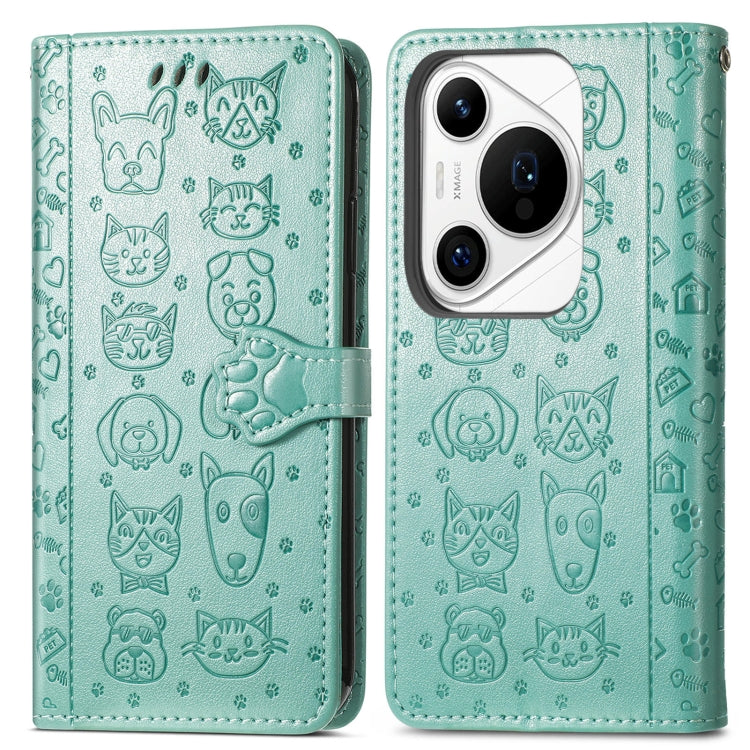 For Huawei Pura 70 Ultra Cat and Dog Embossed Leather Phone Case