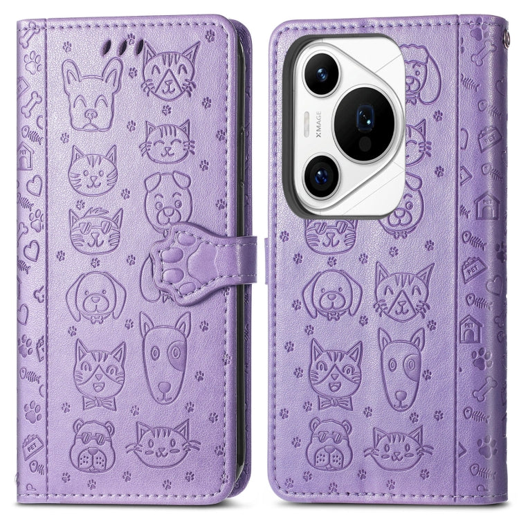 For Huawei Pura 70 Ultra Cat and Dog Embossed Leather Phone Case