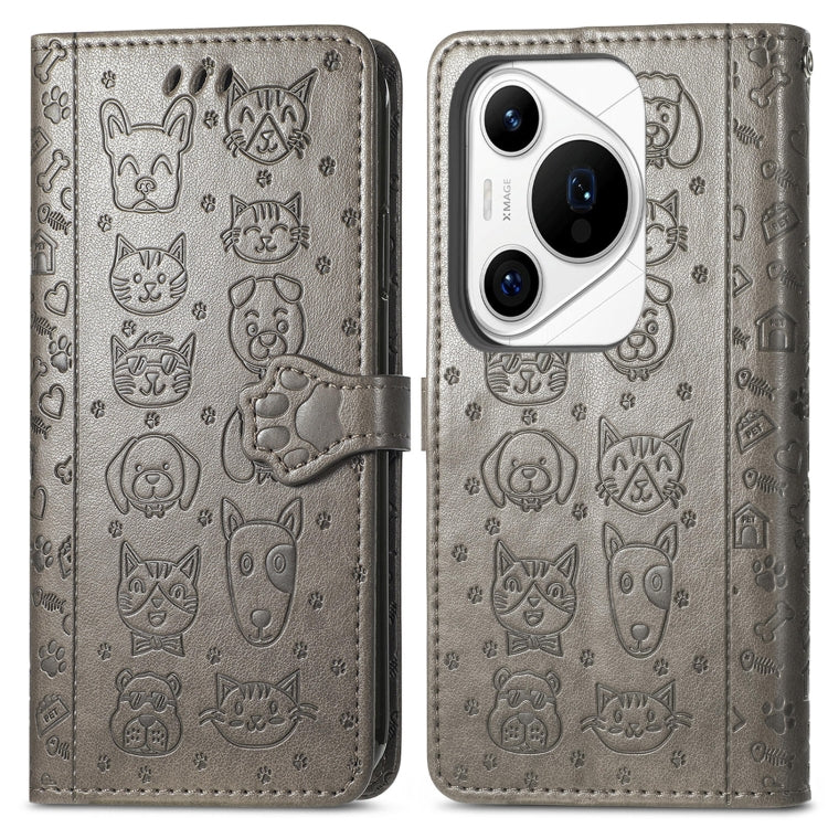 For Huawei Pura 70 Ultra Cat and Dog Embossed Leather Phone Case