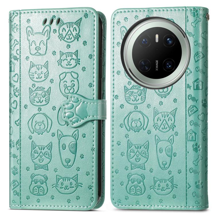 For Huawei Mate 70 Cat and Dog Embossed Leather Phone Case