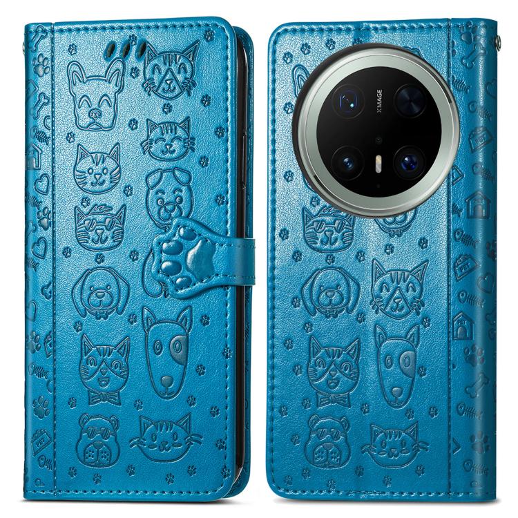 For Huawei Mate 70 Pro Cat and Dog Embossed Leather Phone Case