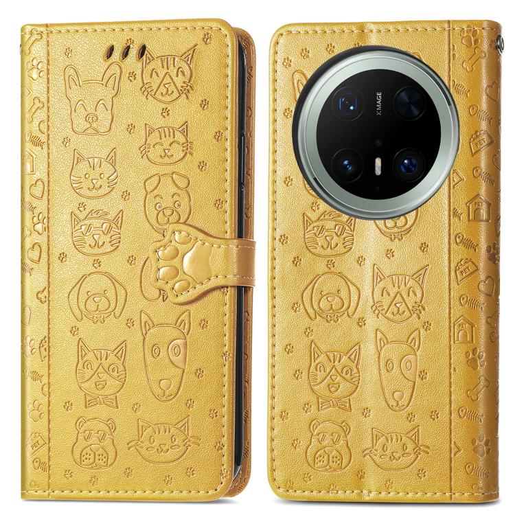 For Huawei Mate 70 Pro Cat and Dog Embossed Leather Phone Case