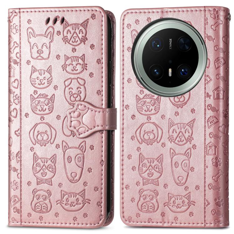 For Huawei Mate 70 Pro Cat and Dog Embossed Leather Phone Case