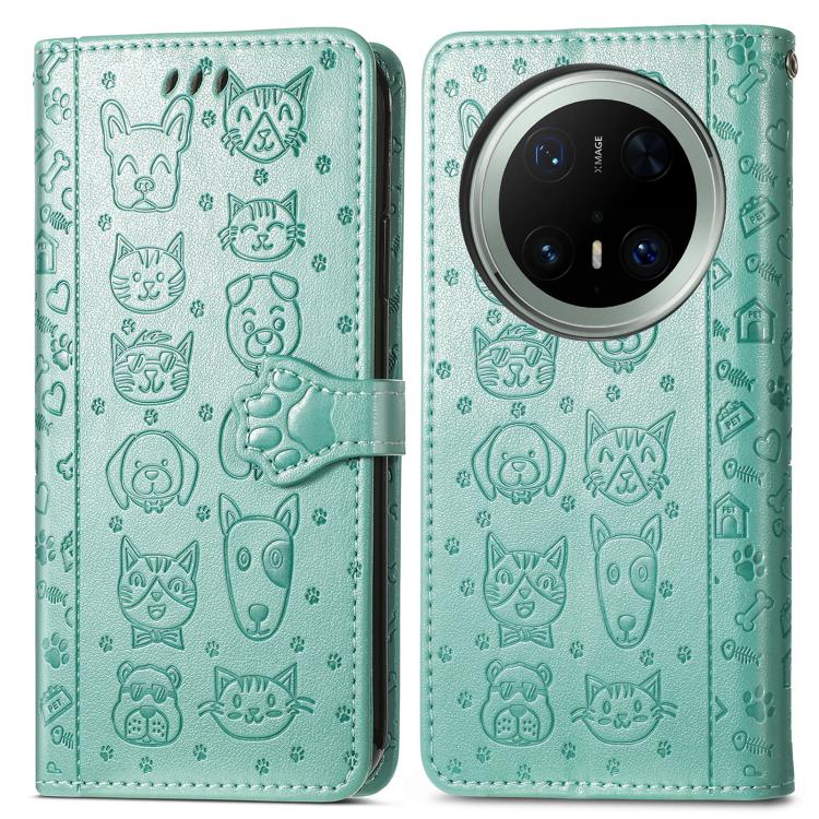 For Huawei Mate 70 Pro Cat and Dog Embossed Leather Phone Case