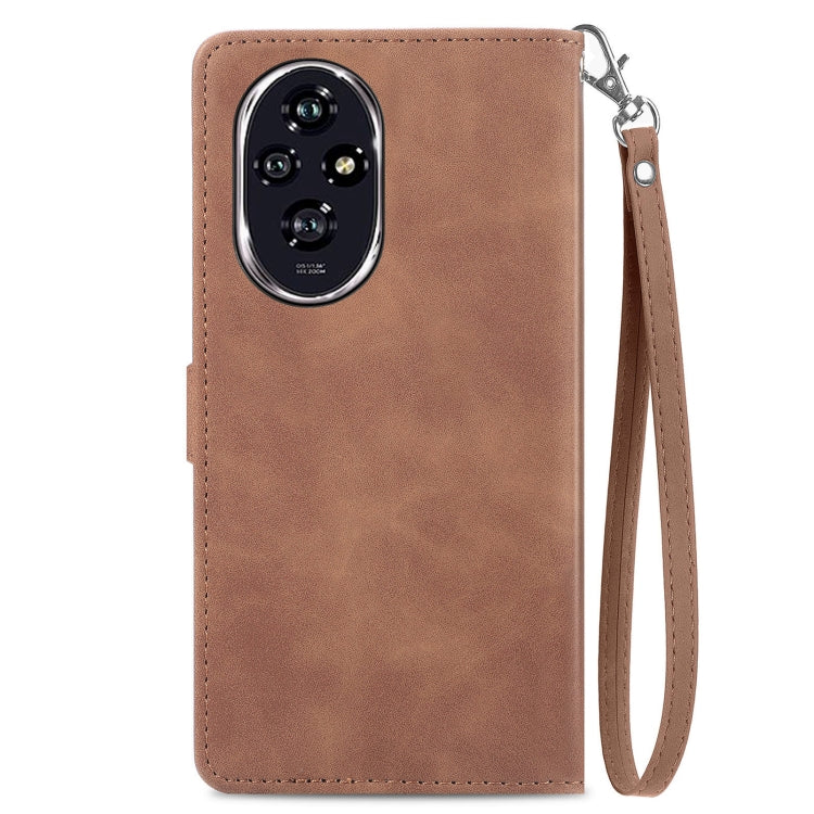For Honor 200 Pro Embossed Flower Zipper Leather Phone Case