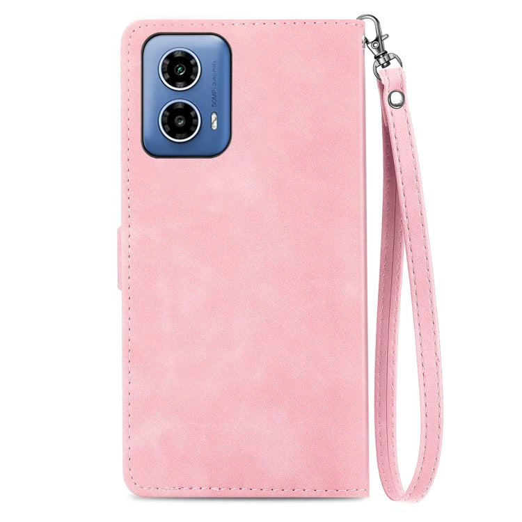 For Motorola Moto G Play 2024 Embossed Flower Zipper Leather Phone Case