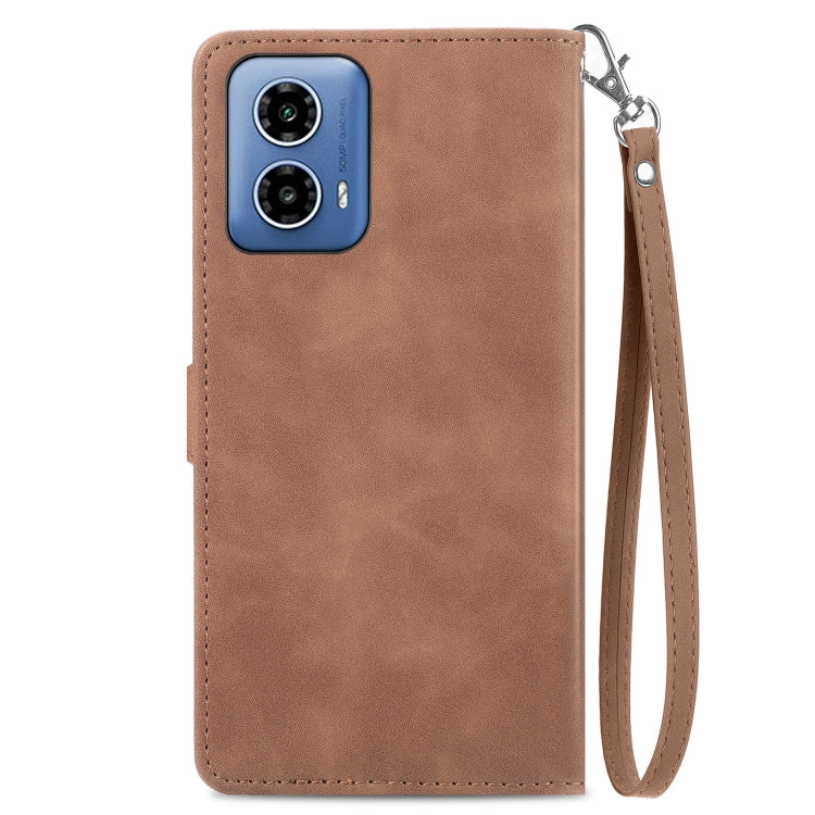 For Motorola Moto G Play 2024 Embossed Flower Zipper Leather Phone Case