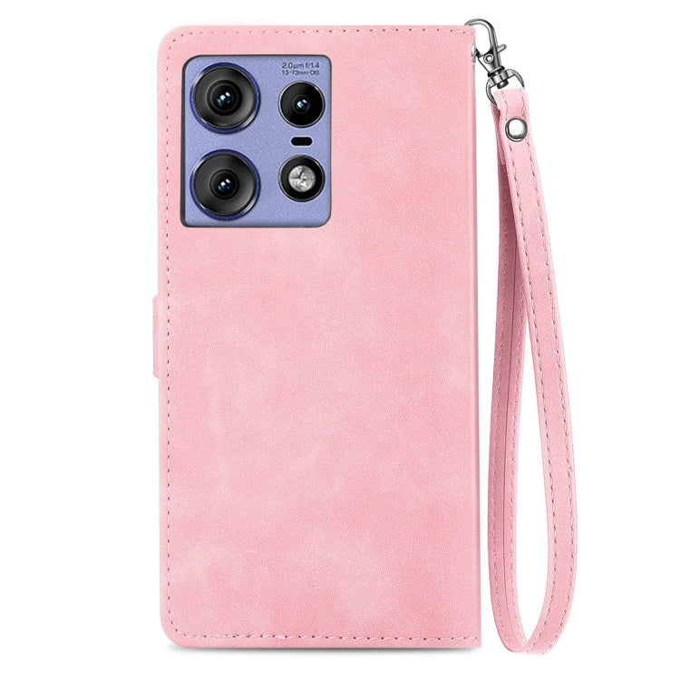 For Motorola Edge 50 Pro Embossed Flower Zipper Leather Phone Case