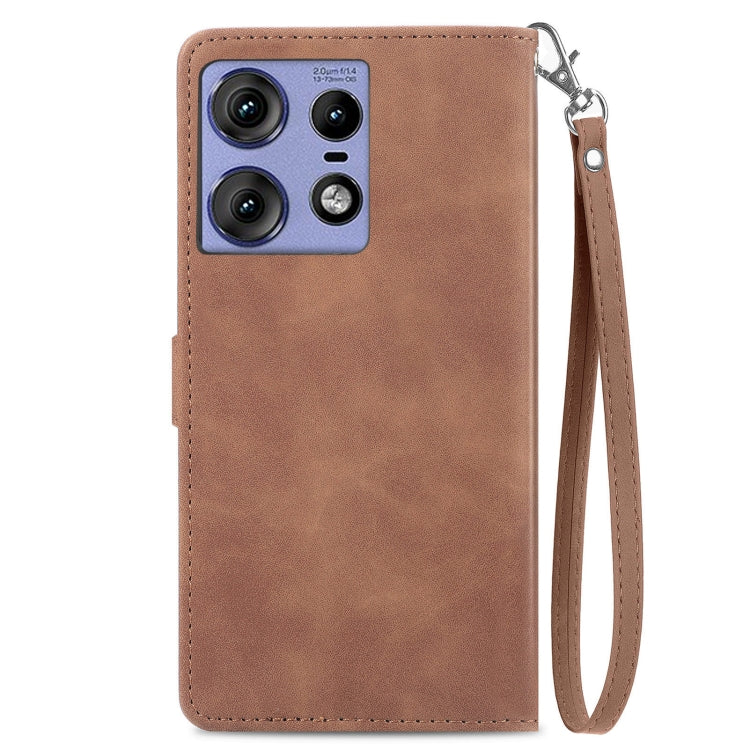 For Motorola Edge 50 Pro Embossed Flower Zipper Leather Phone Case
