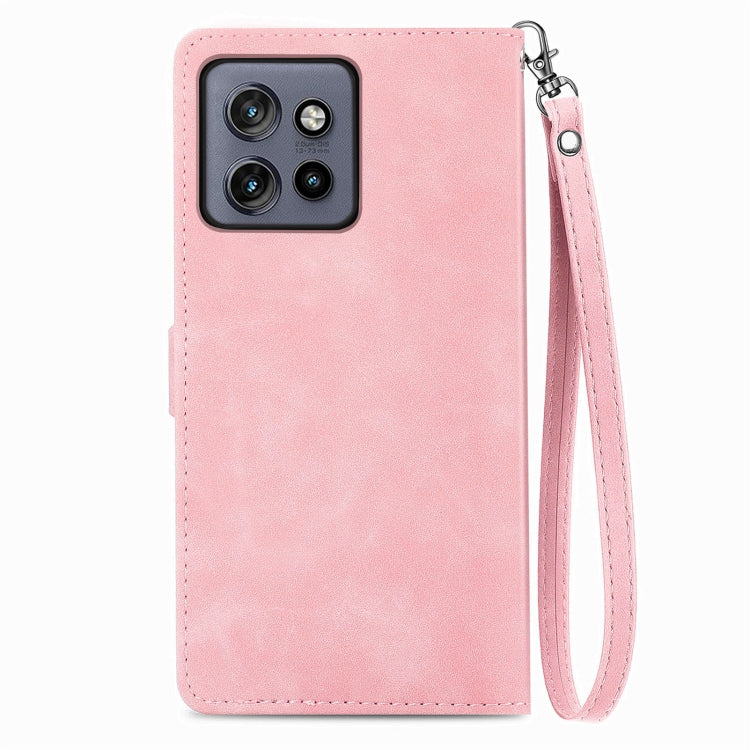 For Motorola Moto S50 Embossed Flower Zipper Leather Phone Case
