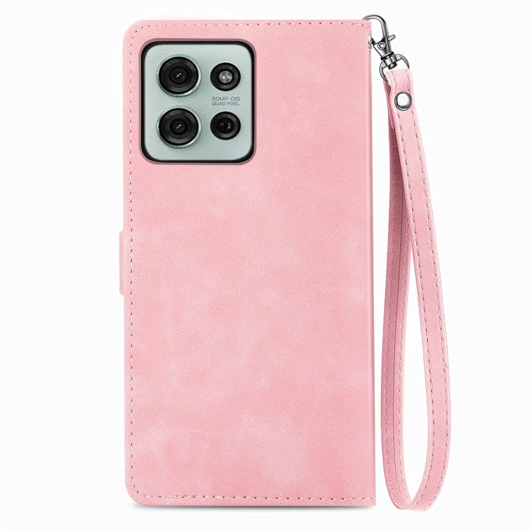 For Motorola Moto G75 5G Embossed Flower Zipper Leather Phone Case