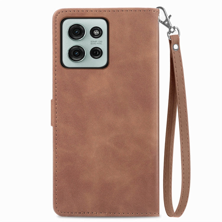 For Motorola Moto G75 5G Embossed Flower Zipper Leather Phone Case