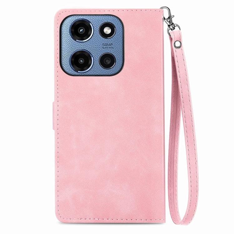 For Motorola Moto G 2025 Embossed Flower Zipper Leather Phone Case