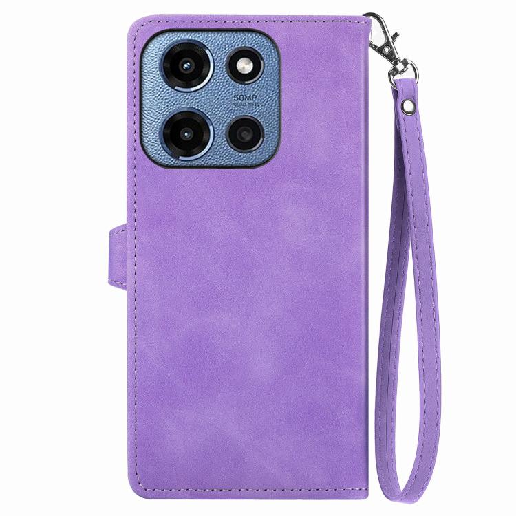 For Motorola Moto G 2025 Embossed Flower Zipper Leather Phone Case
