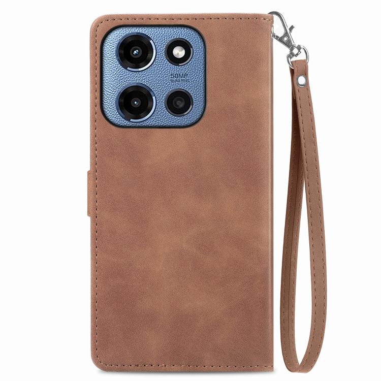 For Motorola Moto G 2025 Embossed Flower Zipper Leather Phone Case