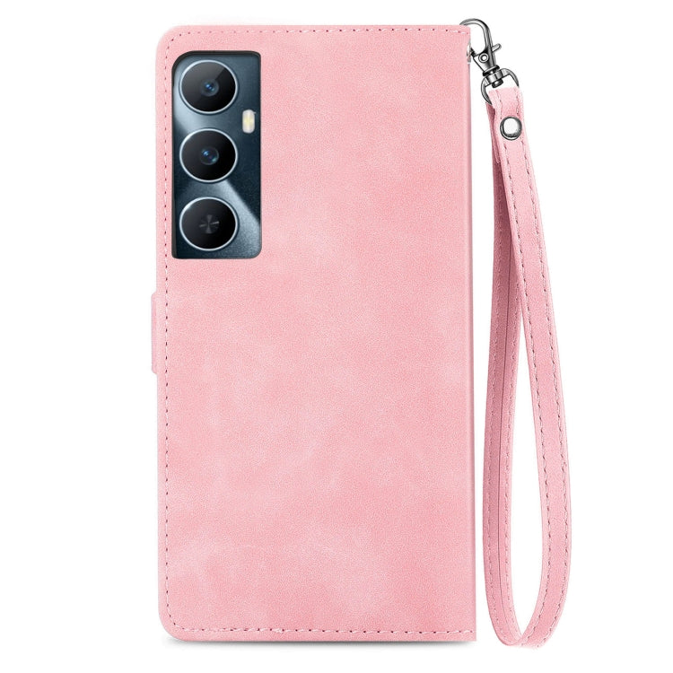 For Realme C65 Embossed Flower Zipper Leather Phone Case