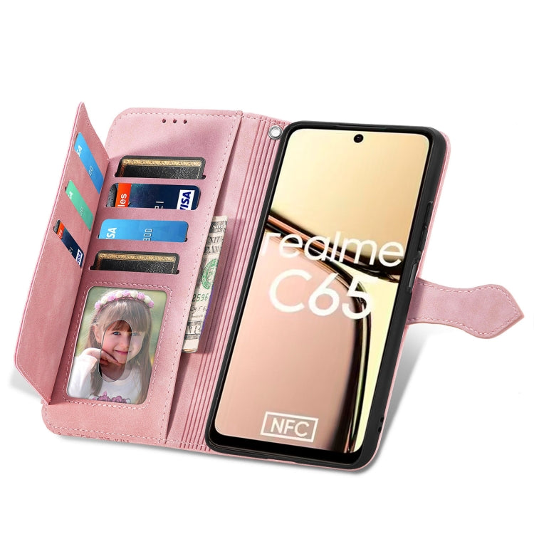 For Realme C65 Embossed Flower Zipper Leather Phone Case