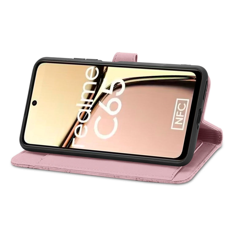 For Realme C65 Embossed Flower Zipper Leather Phone Case