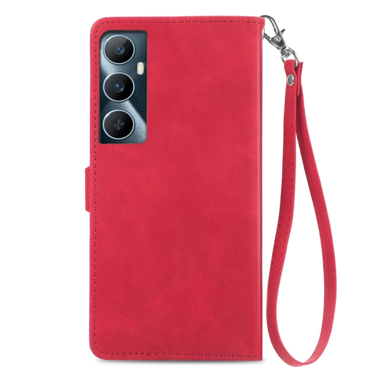 For Realme C65 Embossed Flower Zipper Leather Phone Case