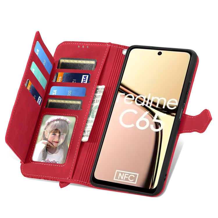 For Realme C65 Embossed Flower Zipper Leather Phone Case