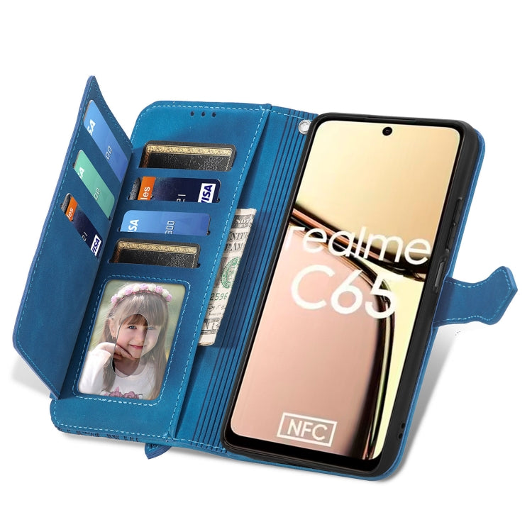 For Realme C65 Embossed Flower Zipper Leather Phone Case