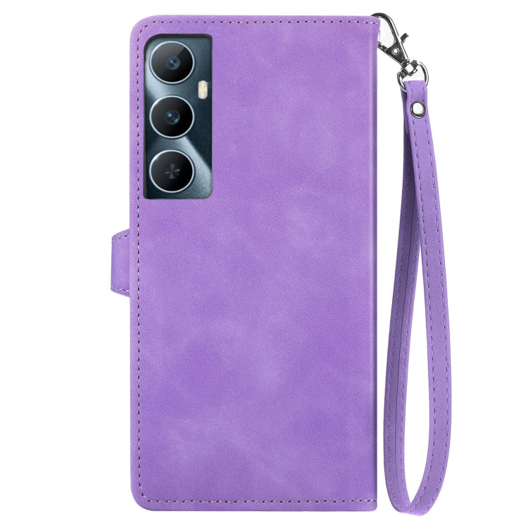For Realme C65 Embossed Flower Zipper Leather Phone Case