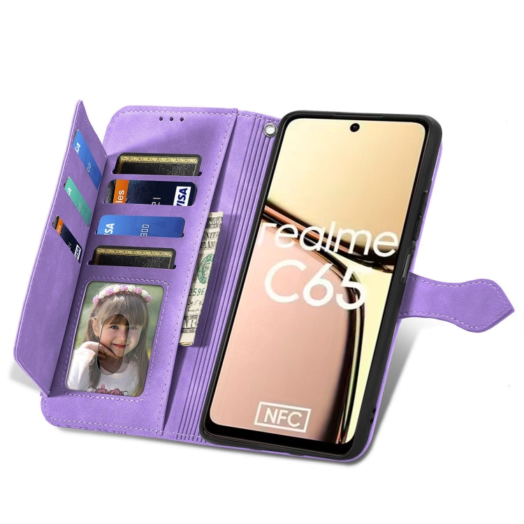 For Realme C65 Embossed Flower Zipper Leather Phone Case