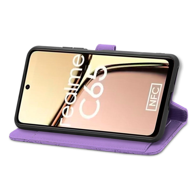 For Realme C65 Embossed Flower Zipper Leather Phone Case