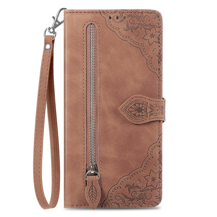 For Realme C65 Embossed Flower Zipper Leather Phone Case