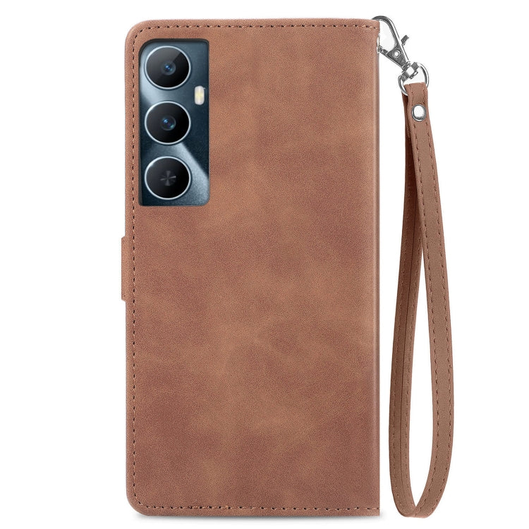 For Realme C65 Embossed Flower Zipper Leather Phone Case