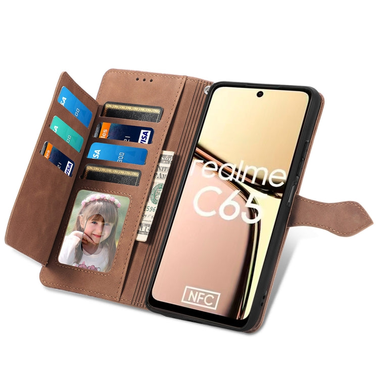 For Realme C65 Embossed Flower Zipper Leather Phone Case