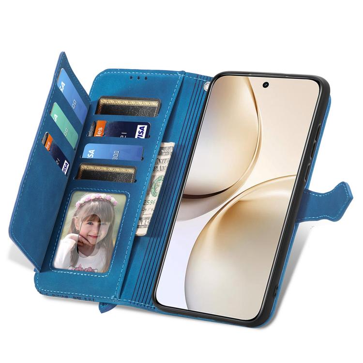For Realme 14 Pro+ Embossed Flower Zipper Leather Phone Case