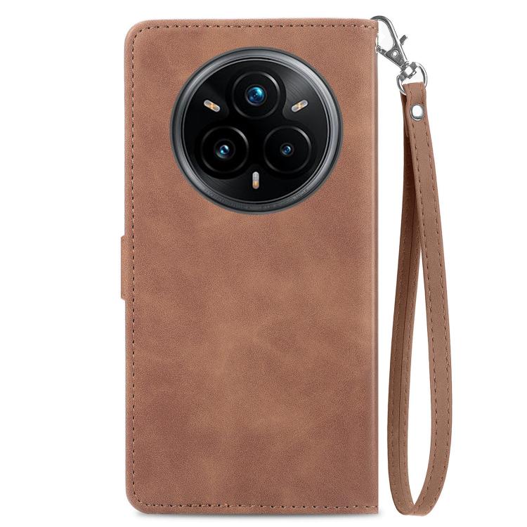For Realme 14 Pro+ Embossed Flower Zipper Leather Phone Case