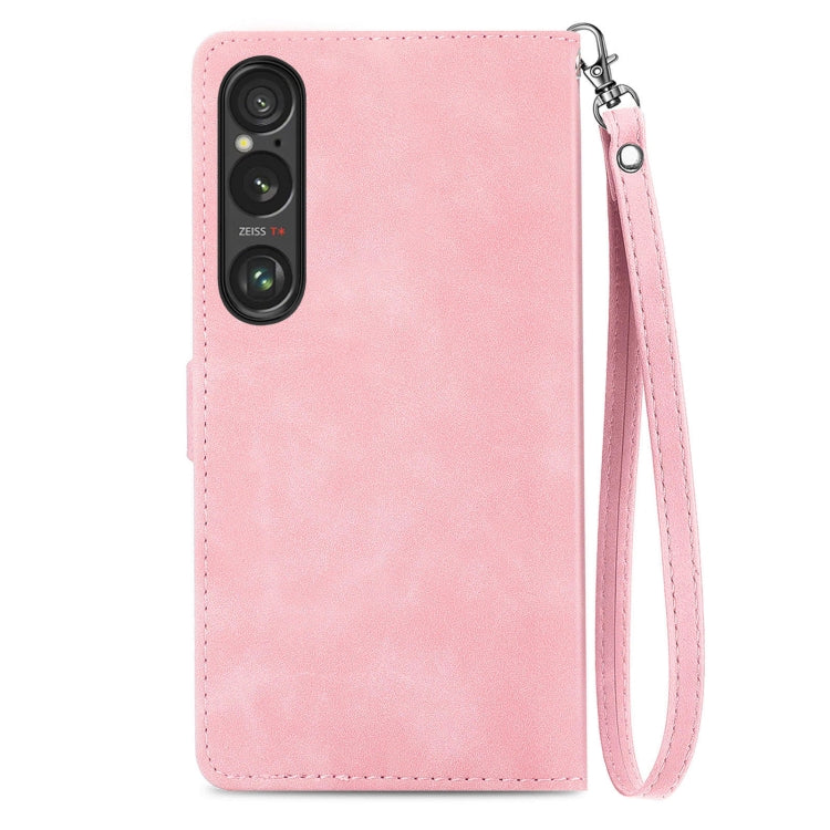 For Sony Xperia 1 VI Embossed Flower Zipper Leather Phone Case