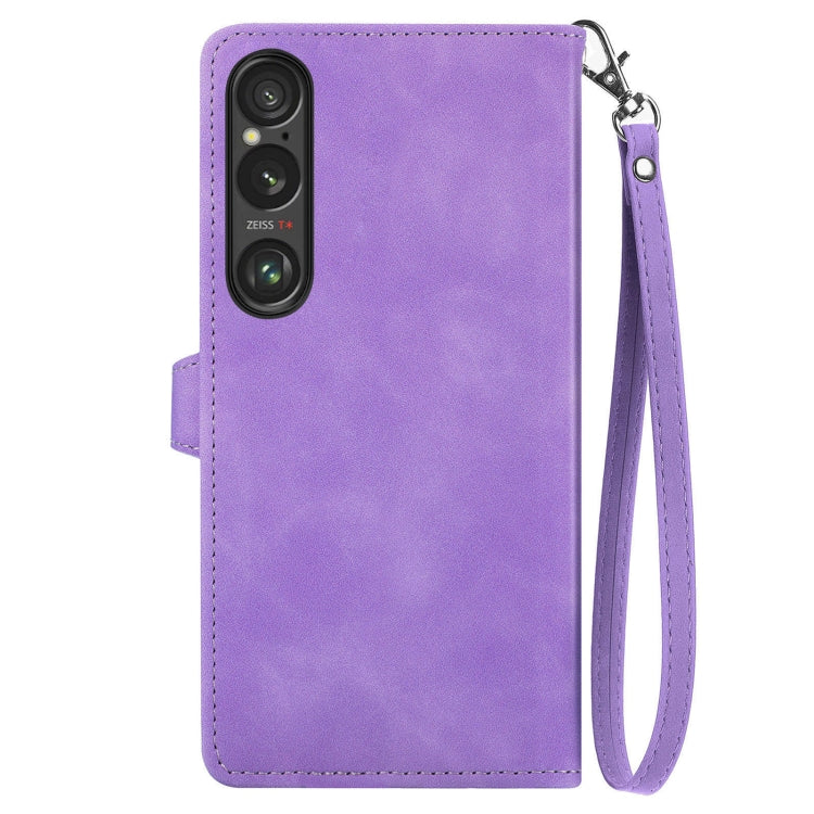 For Sony Xperia 1 VI Embossed Flower Zipper Leather Phone Case