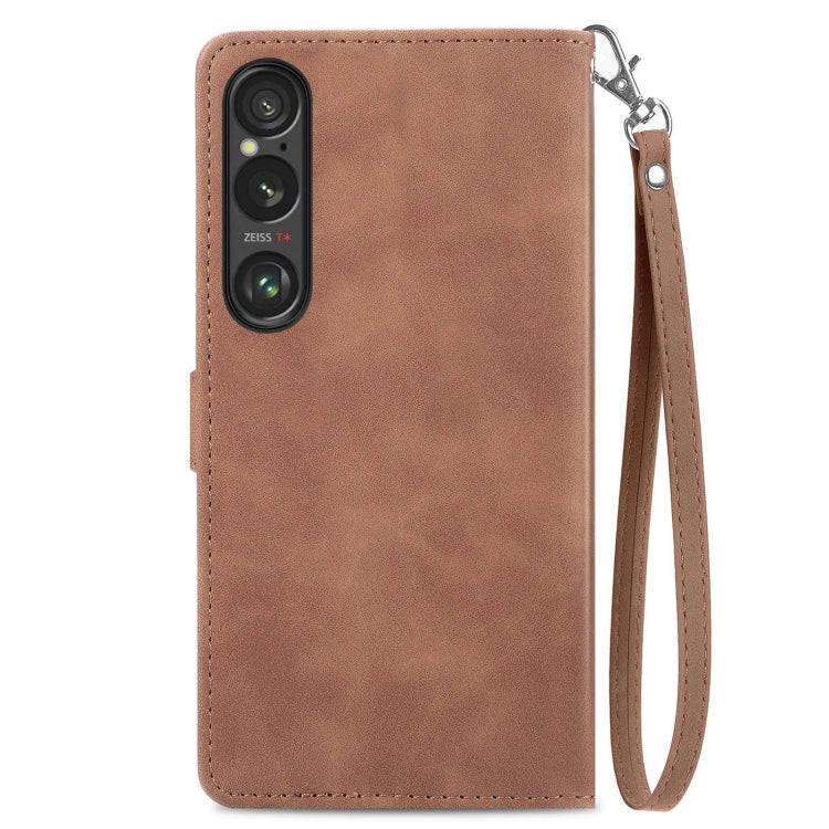 For Sony Xperia 1 VI Embossed Flower Zipper Leather Phone Case