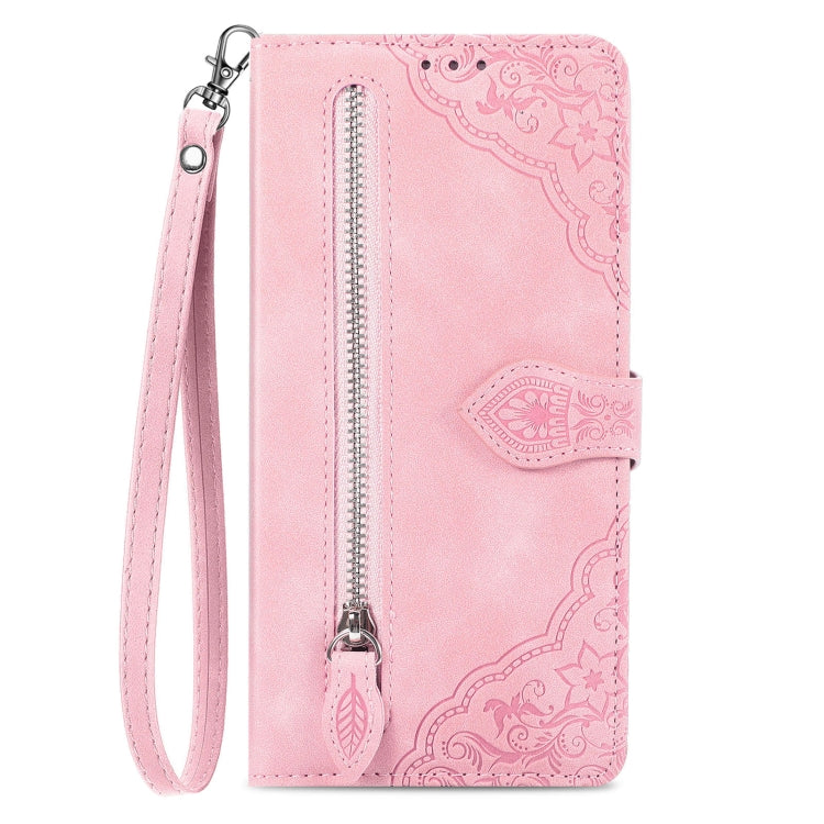For Huawei Pura 70 Embossed Flower Zipper Leather Phone Case