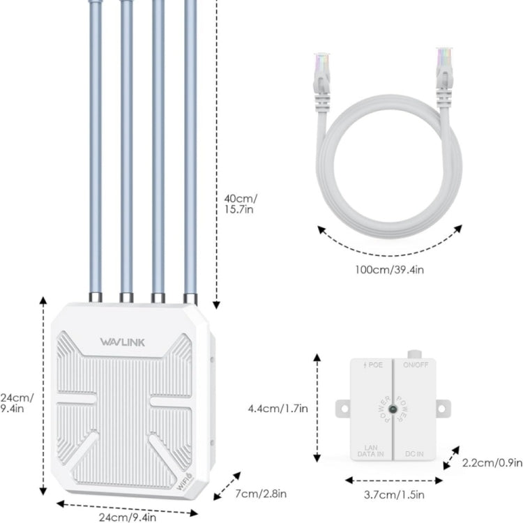 WAVLINK WN573HX3 AX3000 Waterproof Outdoor WiFi Wireless Outdoor Dual Band Router, Plug:UK Plug