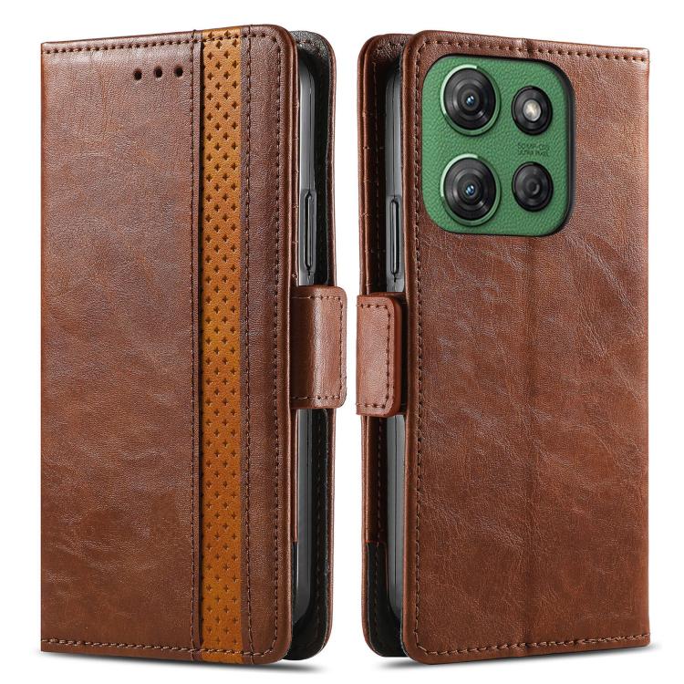 For Motorola Moto G Power 2025 CaseNeo Splicing Dual Magnetic Buckle Leather Phone Case