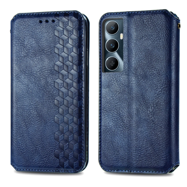 For Realme C65 Cubic Grid Pressed Magnetic Leather Phone Case