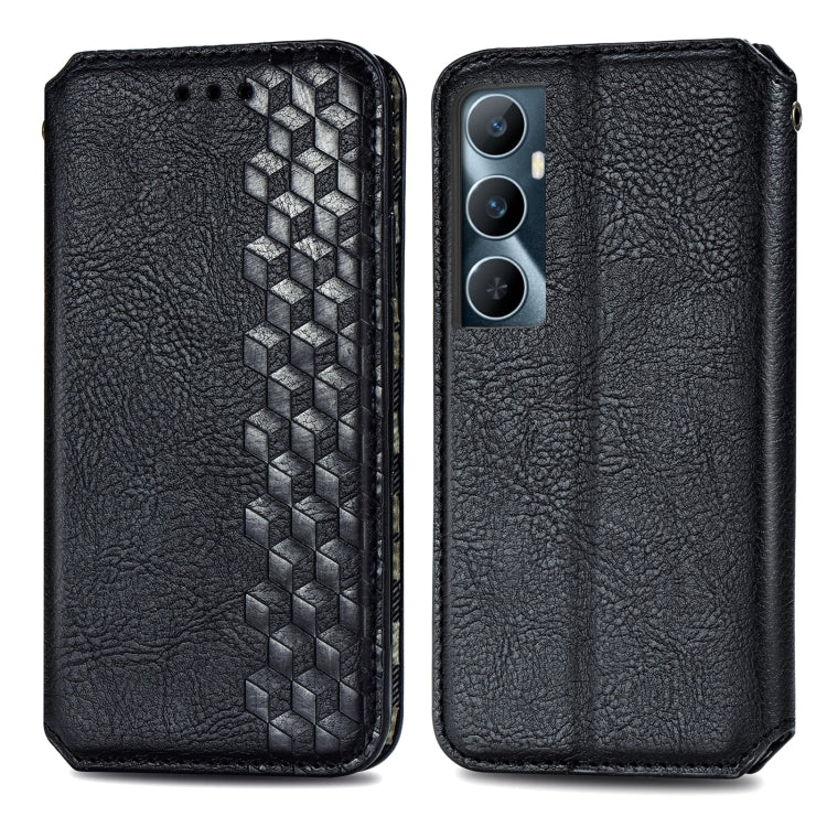 For Realme C65 Cubic Grid Pressed Magnetic Leather Phone Case